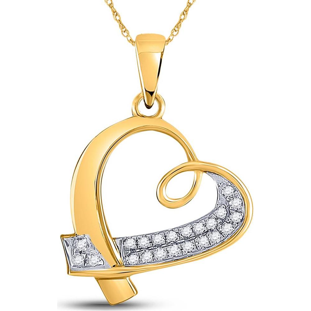 10K Yellow Gold Pavé-Set Round Diamond Heart Pendant - 0.10 Carat Total Diamond Weight