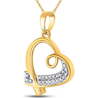 10K Yellow Gold Pavé-Set Round Diamond Heart Pendant - 0.10 Carat Total Diamond Weight