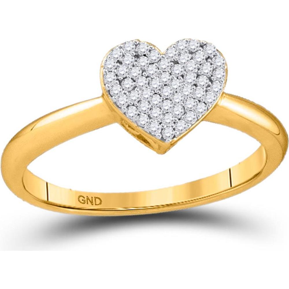 10K Yellow Gold Pave-Set Round Diamond Heart Ring - 1/6 Carat Total Diamond Weight