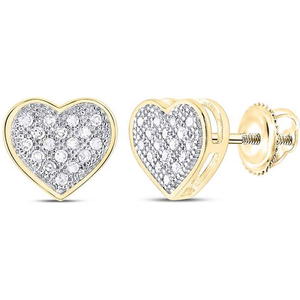 10K Yellow Gold Pavé-Set Round Diamond Heart Stud Earrings - 0.10 Carat Total Diamond Weight