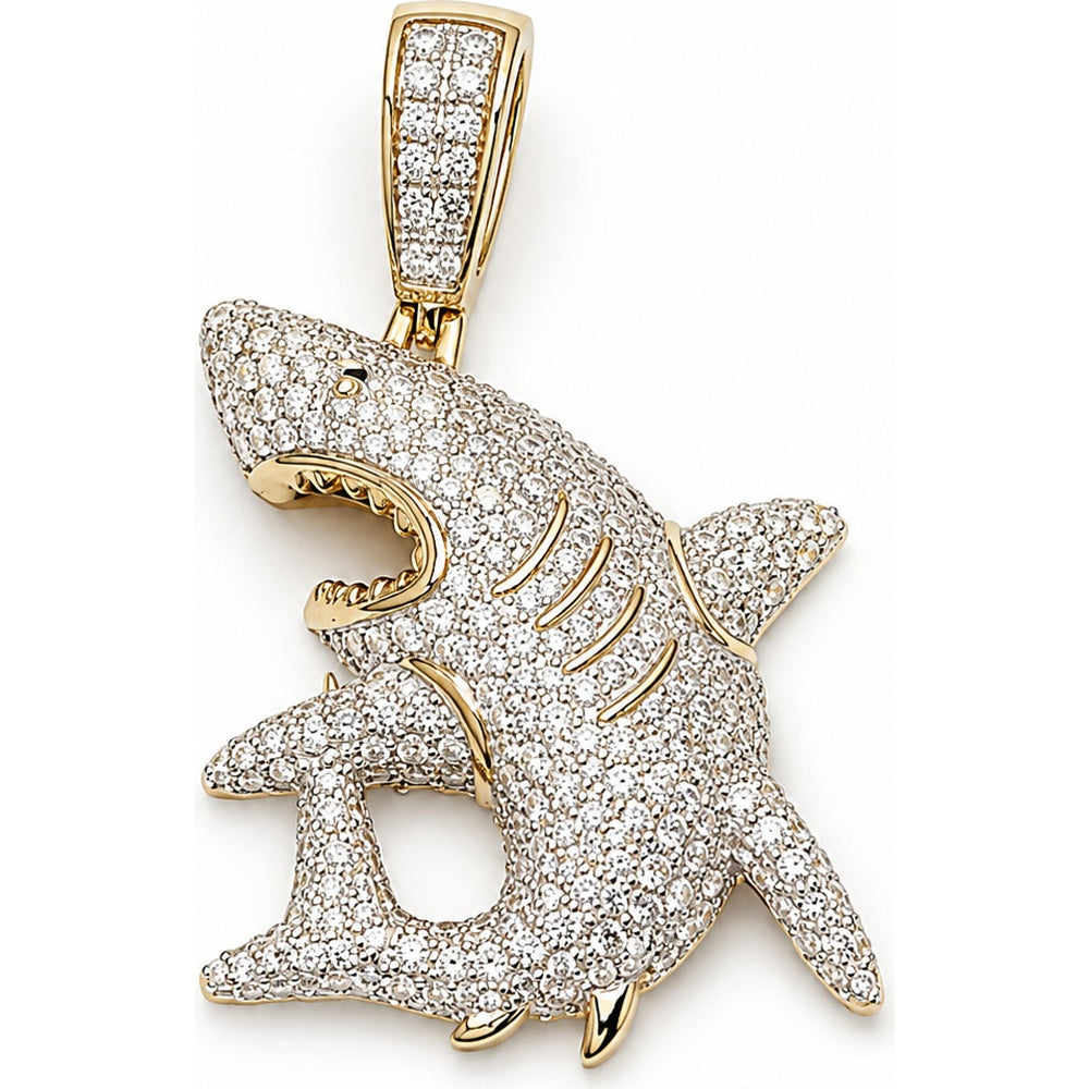 10K Yellow Gold Pavé Set Round Diamond Shark Pendant - 2.61 Carat Total Diamond Weight by Auriventus