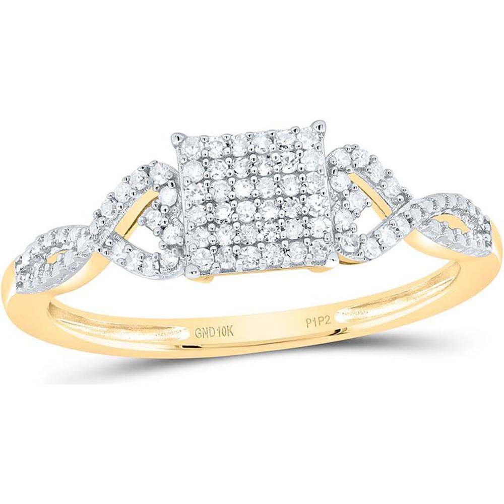 10K Yellow Gold Pavé-Set Round Diamond Square Cluster Ring with Twisted Band - 0.20 Carat Total Diamond Weight