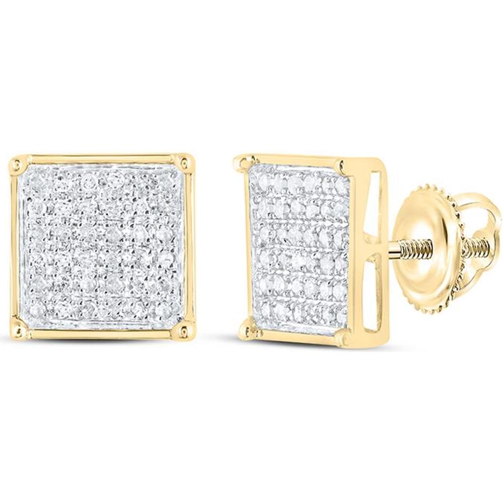10K Yellow Gold Pavé-Set Round Diamond Square Cluster Stud Earrings - 1/4 Carat Total Diamond Weight
