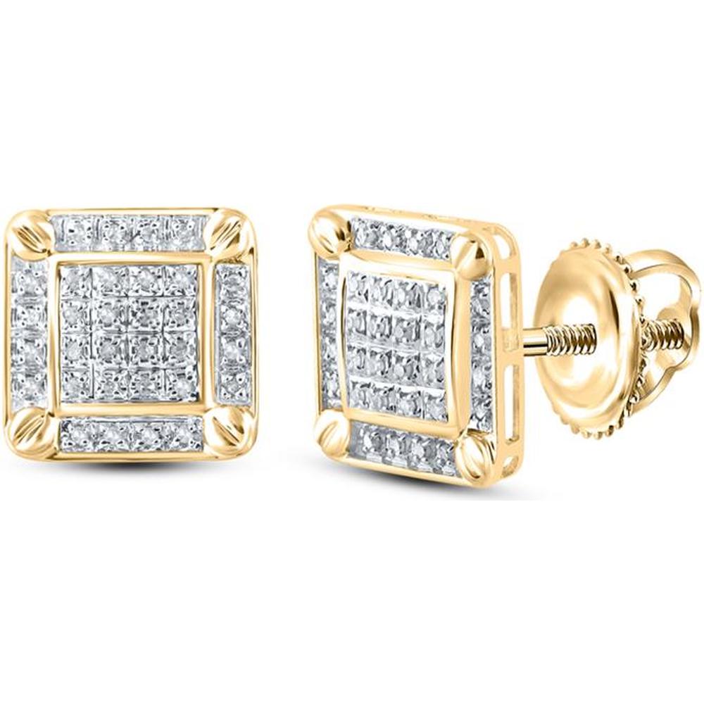 10K Yellow Gold Pave-Set Round Diamond Square Stud Earrings - 1/5 Carat Total Diamond Weight