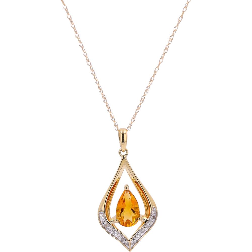 10K Yellow Gold Pear Cut Citrine Pendant with Diamond Accents - 0.07 Carat Total Diamond Weight