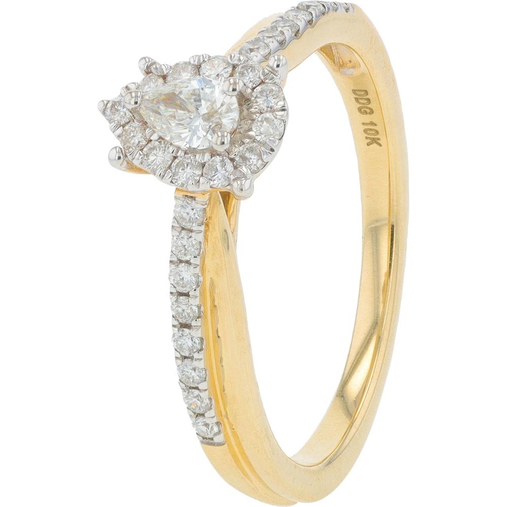 10K Yellow Gold Pear Cut Diamond Engagement Ring with Halo - 0.38 Carat Total Diamond Weight