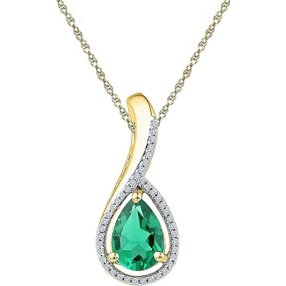 10K Yellow Gold Pear Cut Lab Grown Emerald Pendant with Diamond Halo - 2.02 Carat Total Gem Weight