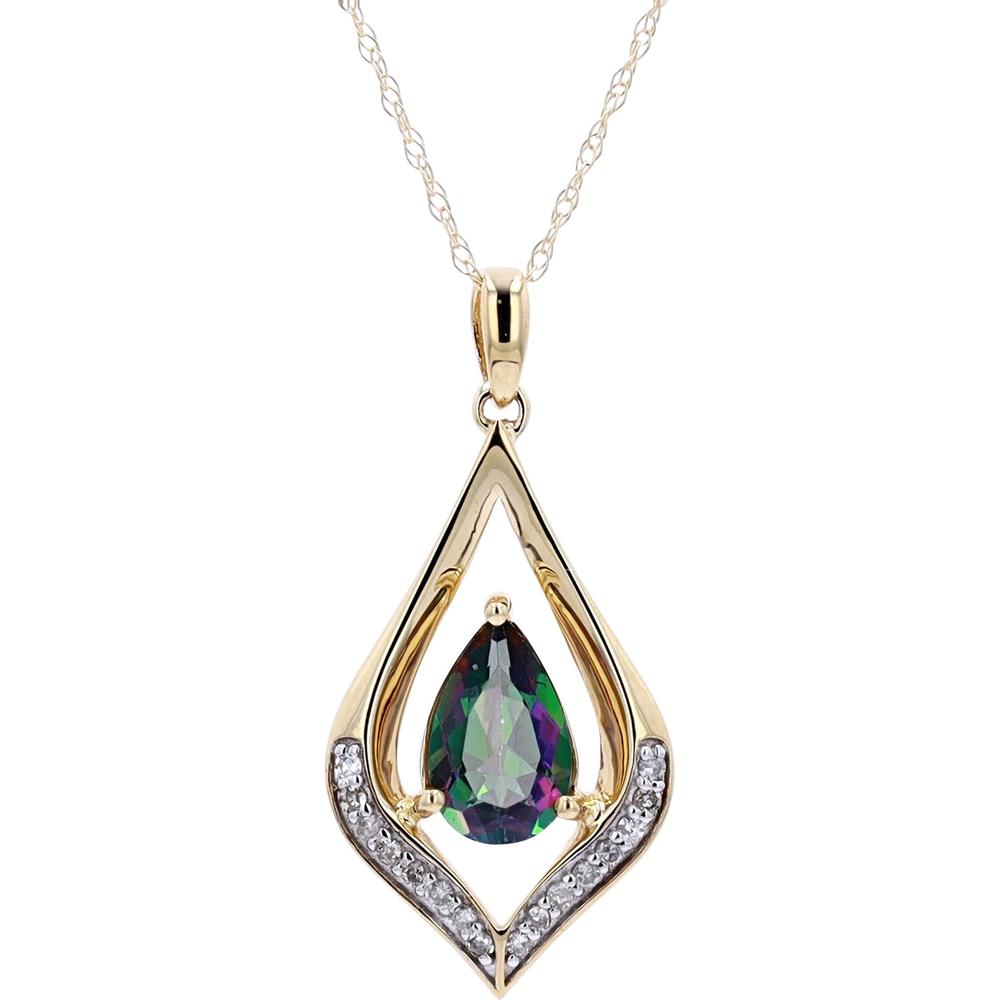 10K Yellow Gold Pear Cut Mystic Gemstone Pendant with 0.07 Carats Diamond Accent