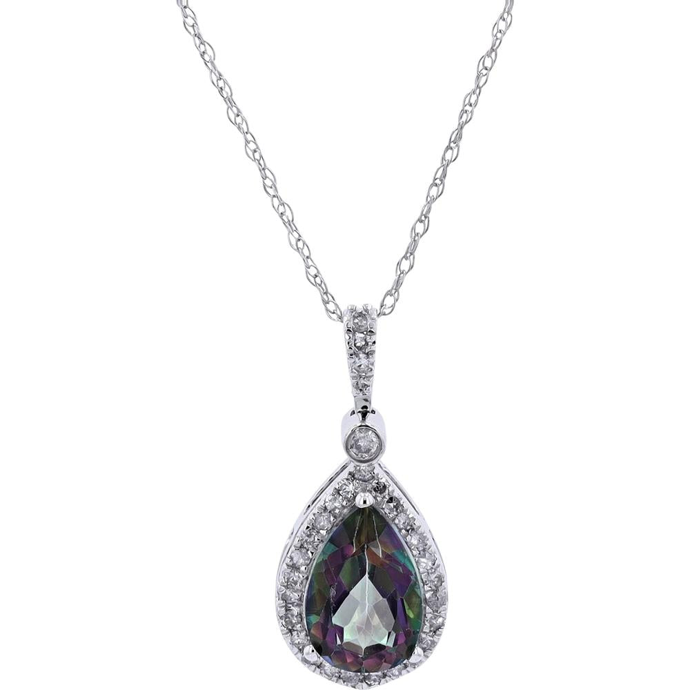 10K Yellow Gold Pear-Cut Mystic Gemstone Pendant with Diamond Halo - 0.17 Carats Total Diamond Weight