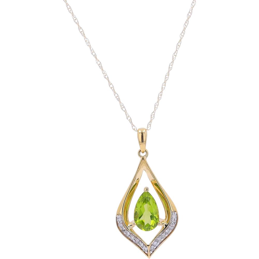 10K Yellow Gold Pear Cut Peridot Pendant with Diamond Accents - 0.07 Carat Total Diamond Weight