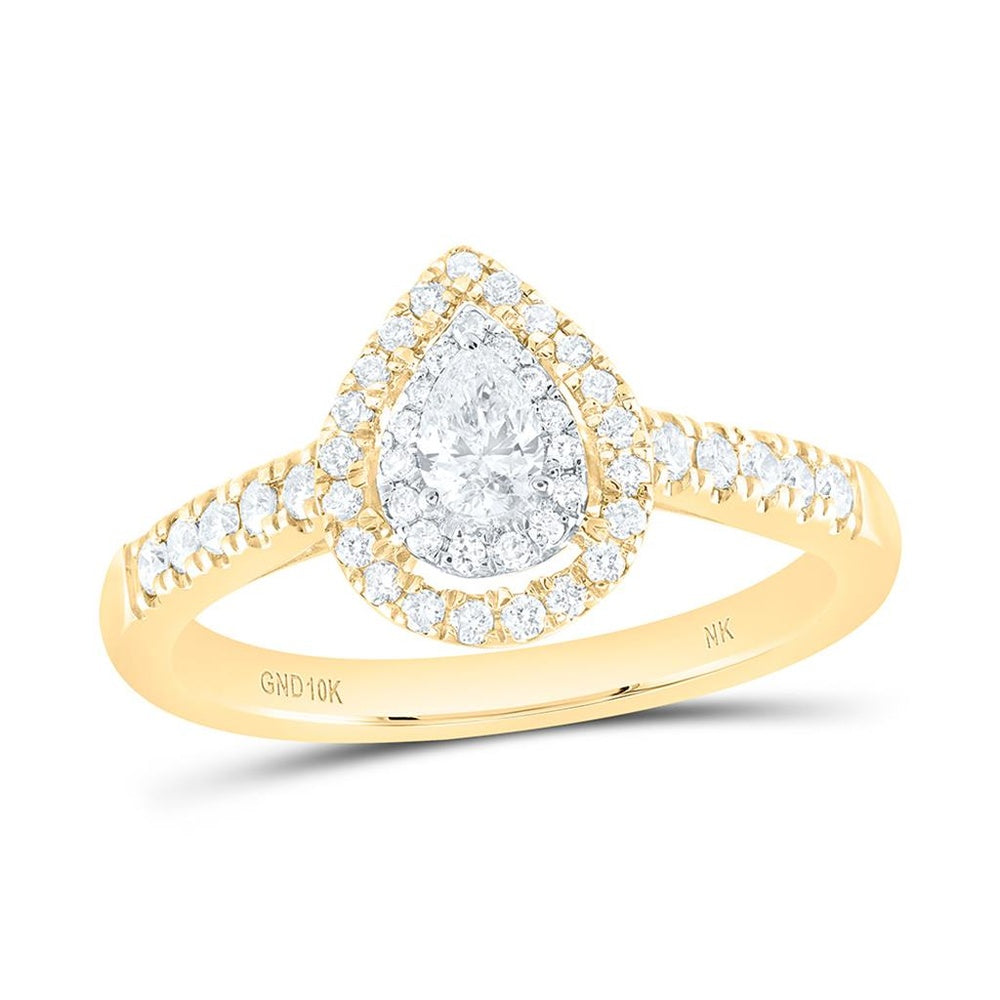 10K Yellow Gold Pear Diamond Bridal Ring - 1/2 Carat Total Diamond Weight