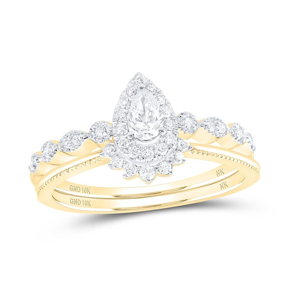 10K Yellow Gold Pear Diamond Bridal Ring Set - 3/8 Carat Total Diamond Weight