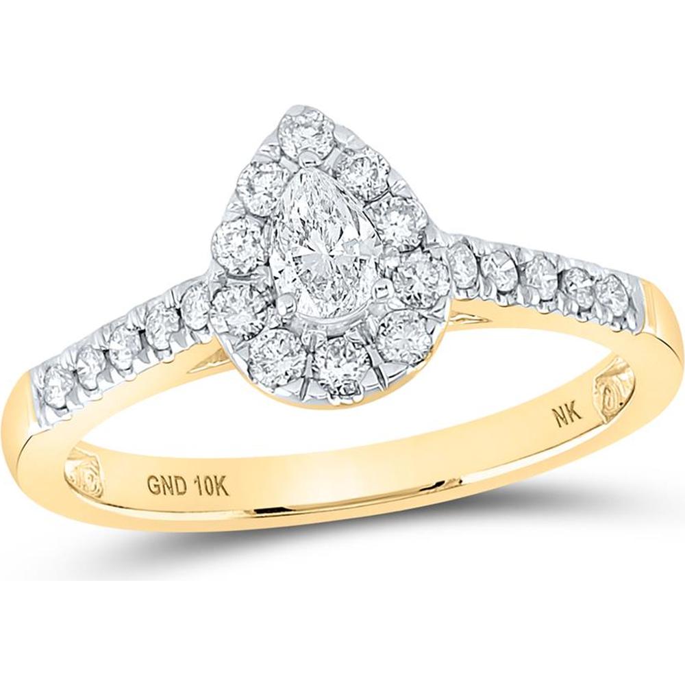 10K Yellow Gold Pear Diamond Halo Engagement Ring - 1/2 Carat Total Diamond Weight