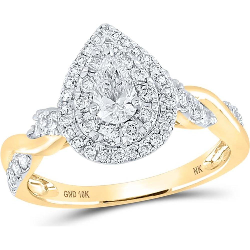 10K Yellow Gold Pear Diamond Halo Engagement Ring - 1 Carat Total Diamond Weight