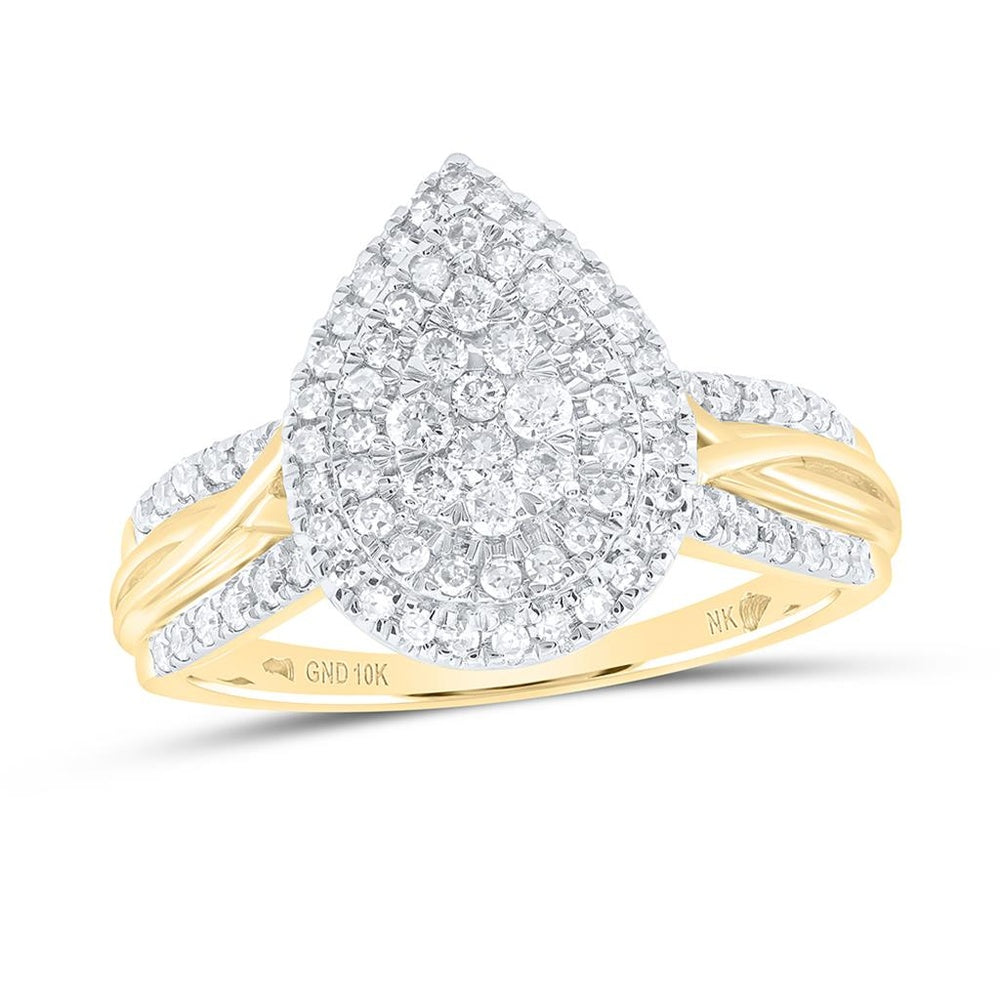 10K Yellow Gold Pear Diamond Ring - 1/2 Carat Total Diamond Weight
