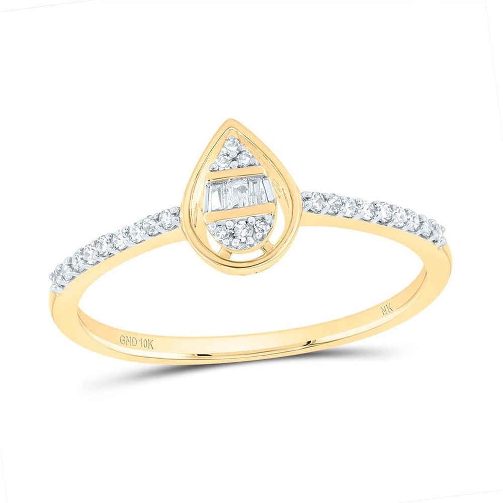 10K Yellow Gold Pear Diamond Ring - 1/8 Carat Total Diamond Weight