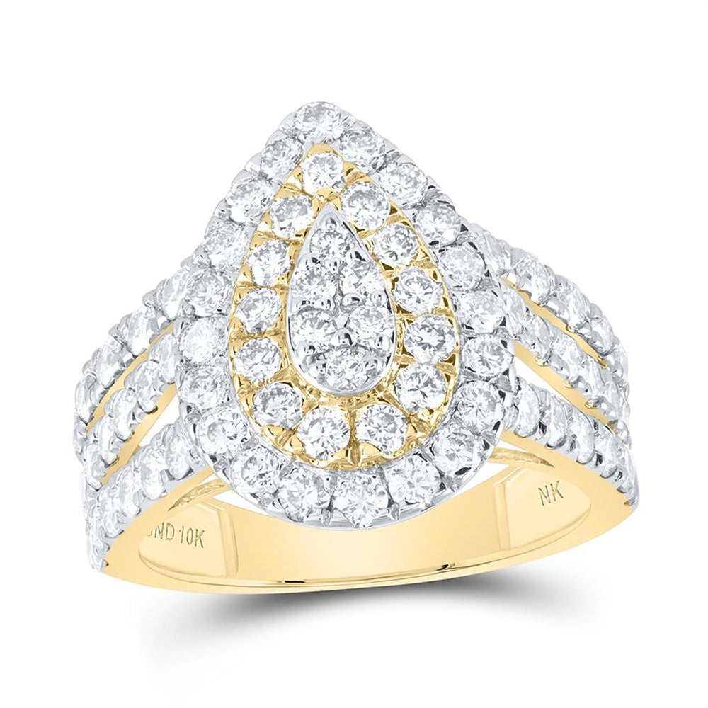 10K Yellow Gold Pear Diamond Ring - 2 1/3 Carat Total Diamond Weight