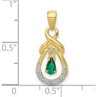 10K Yellow Gold Pear Emerald and Diamond Pendant - 0.19 Carat Emerald, 0.003 Carat Diamonds by Lumare Gioia