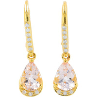 10K Yellow Gold Pear-Shaped Morganite Drop Earrings with Pavé Diamond Accents - 2.40 Carat Total Morganite Weight and 0.07 Carat Total Diamond Weight
