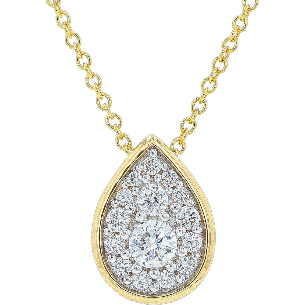 10K Yellow Gold Pear-Shaped Pendant with Lab-Grown Diamond Halo and Milgrain Detail - 0.25 Carat Total Diamond Weight