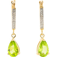 10K Yellow Gold Pear-Shaped Peridot Drop Earrings with Pave-Set Diamond Accents - 1.60 Carat Total Peridot Weight and 0.06 Carat Total Diamond Weight
