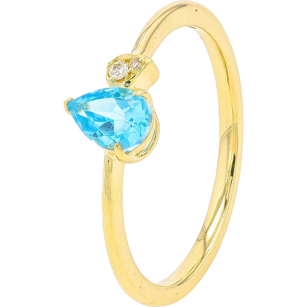 10K Yellow Gold Pear-Shaped Swiss Blue Topaz Ring with Round Diamond Accent - 0.02 Carat Total Diamond Weight