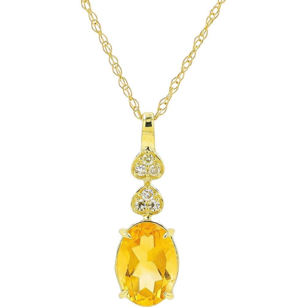 10K Yellow Gold Pendant Necklace with Oval-Cut Citrine and Diamond Accents - 0.75 to 1.33 Carat Total Citrine Weight