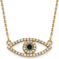 10K Yellow Gold Pendant Necklace with Round Diamonds and Sapphire Evil Eye Charm - 0.07 Carat Sapphire, 0.004 Carat Total Diamond Weight