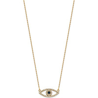 10K Yellow Gold Pendant Necklace with Round Diamonds and Sapphire Evil Eye Charm - 0.07 Carat Sapphire, 0.004 Carat Total Diamond Weight