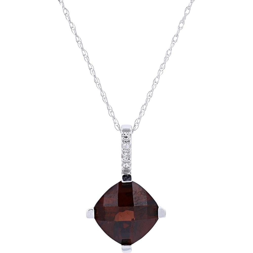 10K Yellow Gold Pendant with Cushion-Cut Garnet and Diamond Accents - 1.69 Carats Garnet, 0.03 Carats Diamonds
