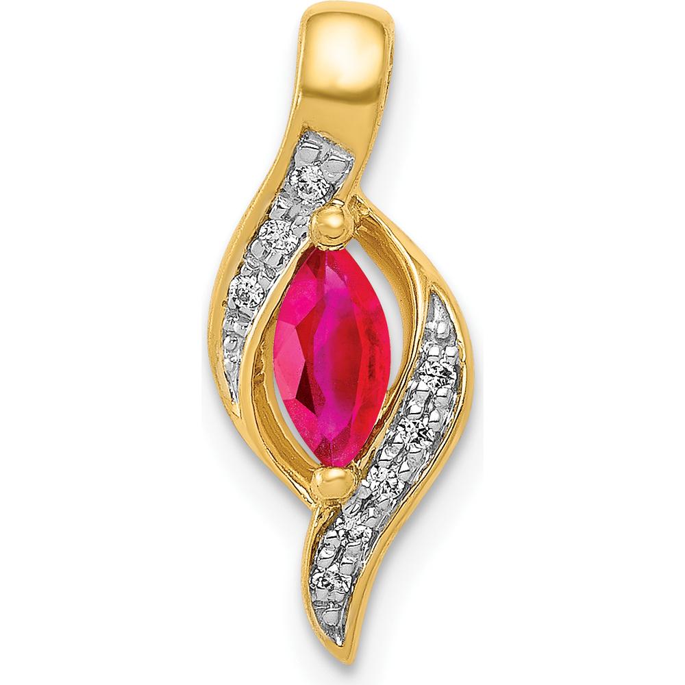 10K Yellow Gold Pendant with Marquise Ruby and Round Diamond Accent - 0.25 Carat Ruby, 0.009 Carat Total Diamond Weight by Lumare Gioia