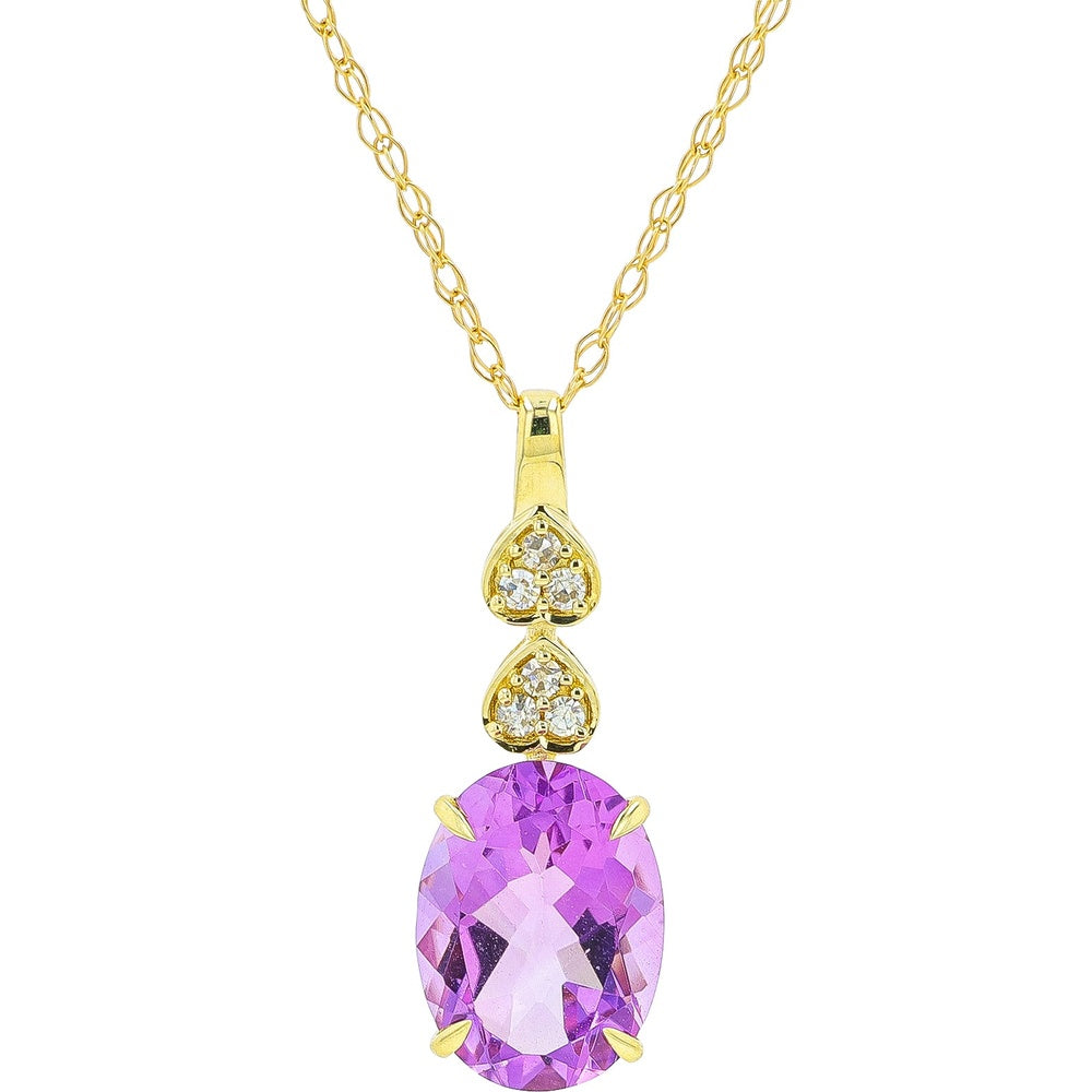 10K Yellow Gold Pendant with Oval Amethyst and Diamond-Accented Heart Bail - 0.75 to 1.33 Carat Total Amethyst Weight