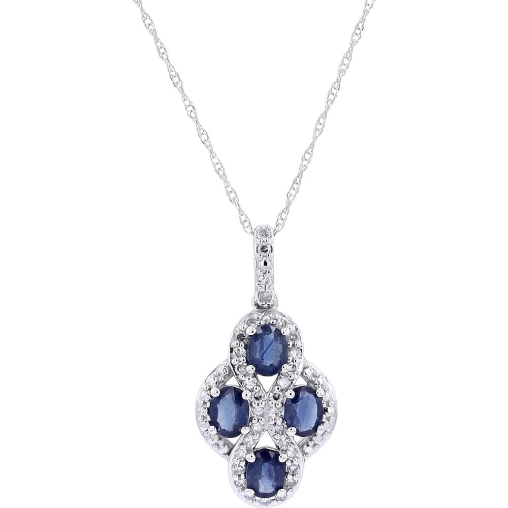 10K Yellow Gold Pendant with Oval-Cut Sapphires and 0.20 Carats Diamond Accents
