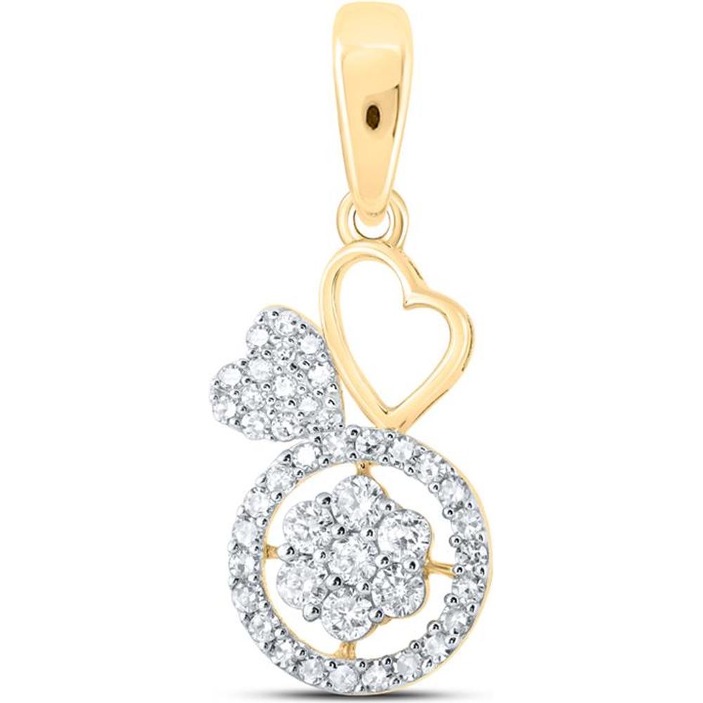 10K Yellow Gold Pendant with Pavé and Open Heart Accents and Round Diamonds - 1/3 Carat Total Diamond Weight