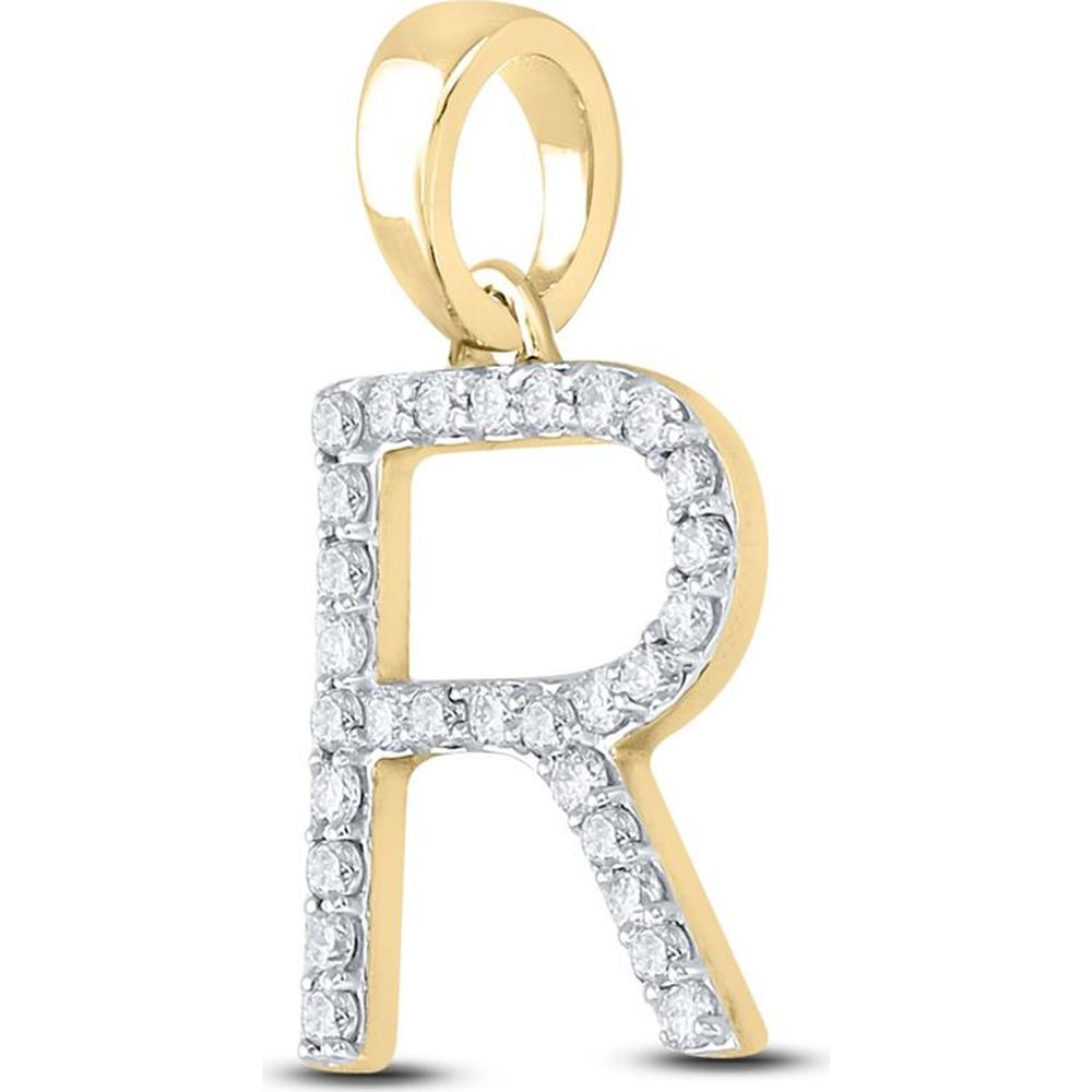 10K Yellow Gold Pendant with Prong-Set Round Blue Sapphires and Round Diamonds in Letter R - 0.33 Carat Total Gemstone Weight