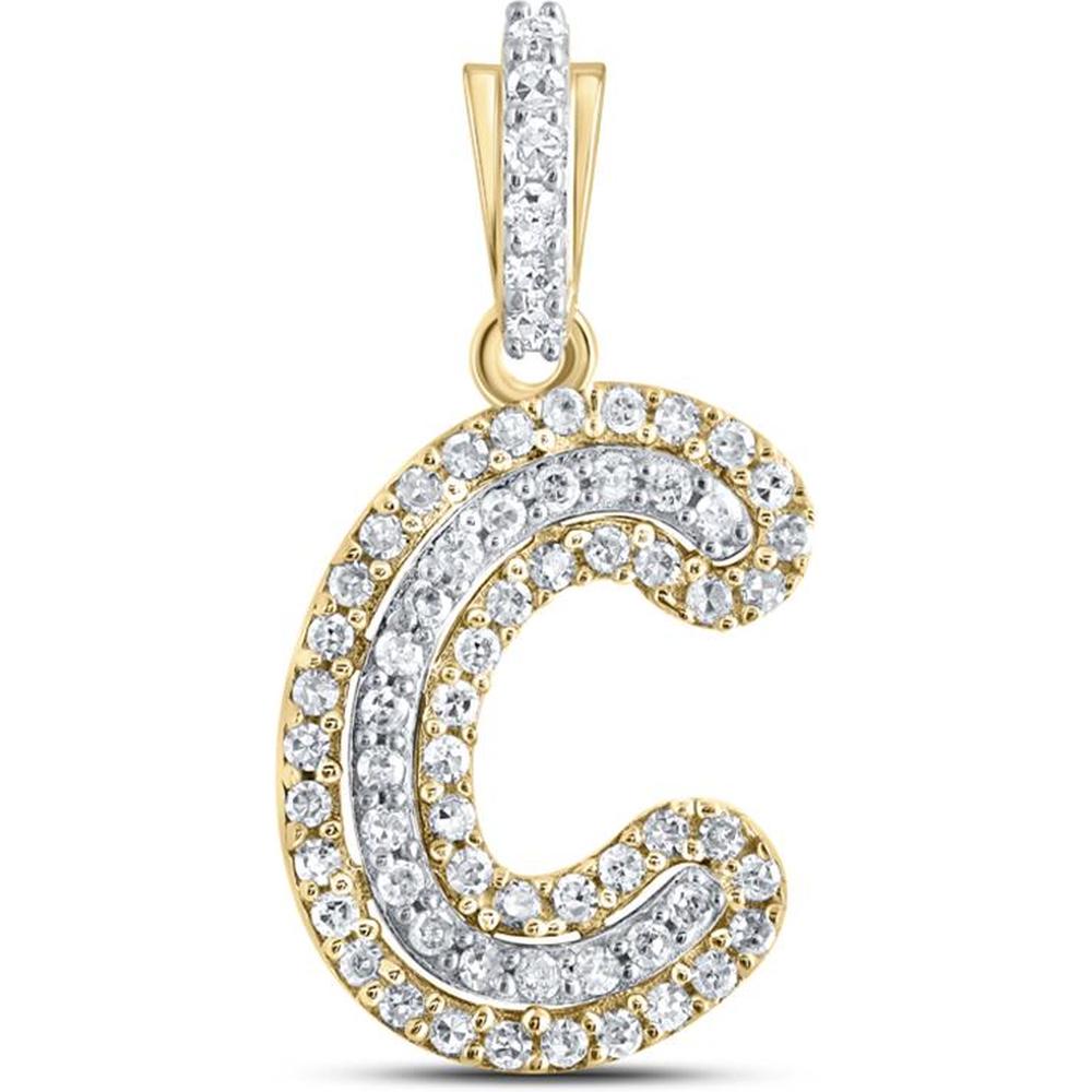10K Yellow Gold Pendant with Prong-Set Round Diamonds in "C" Initial - 1/6 Carat Total Diamond Weight