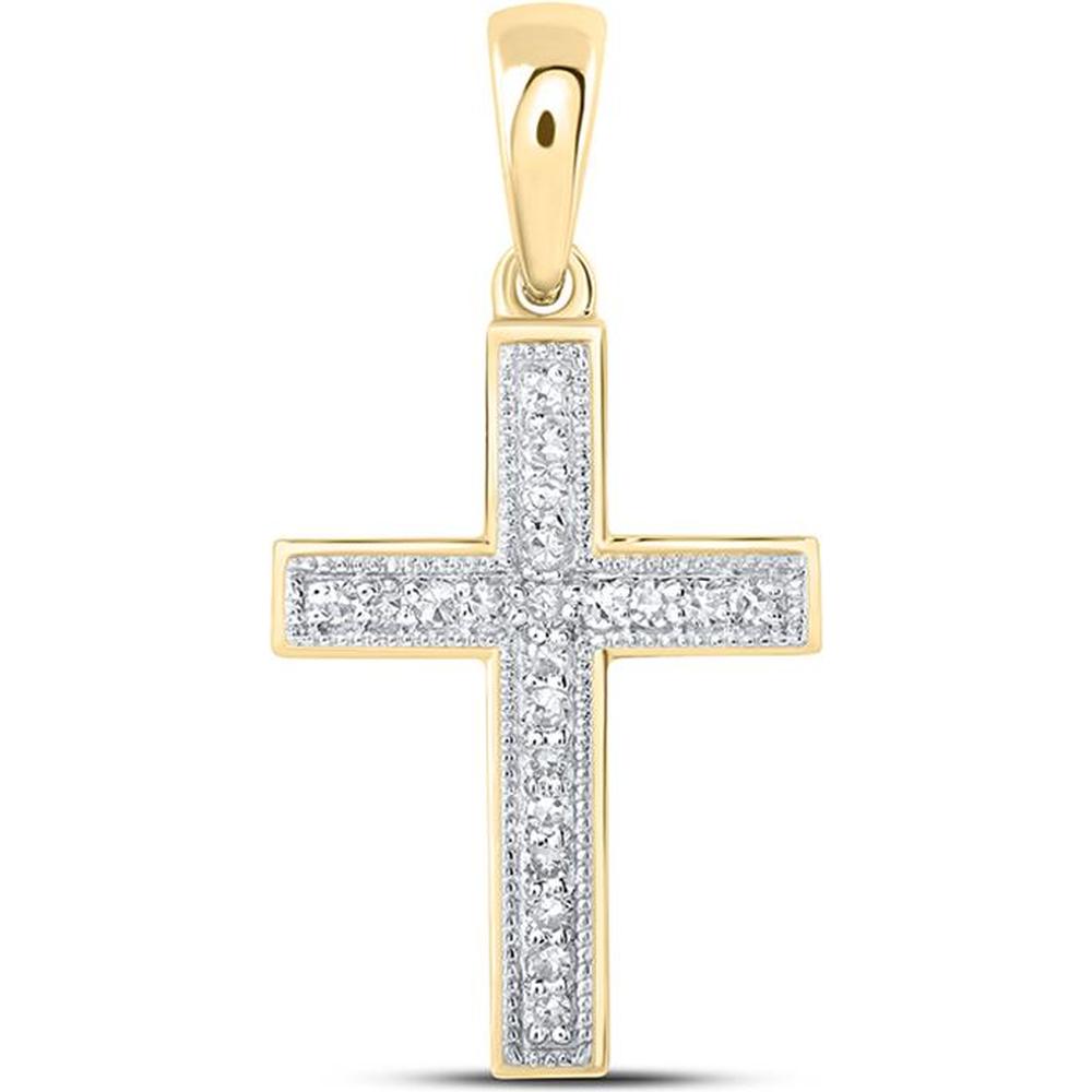 10K Yellow Gold Pendant with Prong-Set Round Diamonds in Cross Design - 0.10 Carat Total Diamond Weight