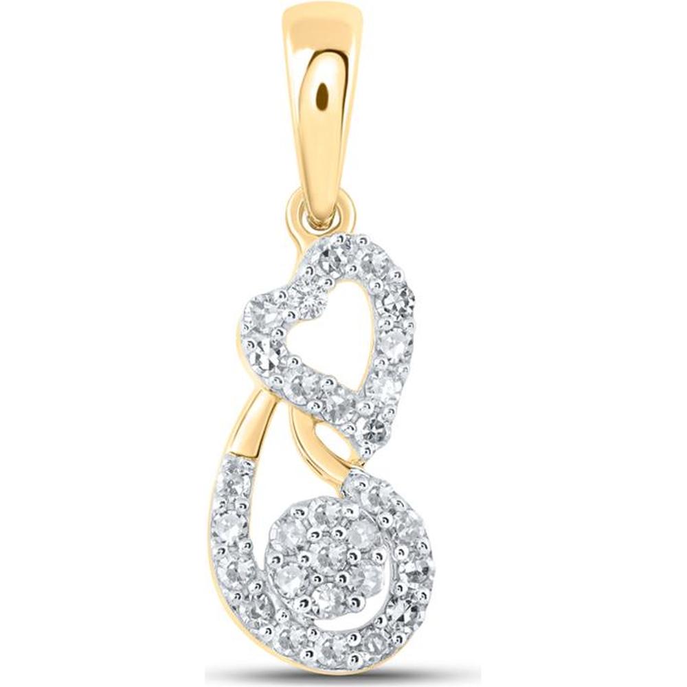 10K Yellow Gold Pendant with Prong-Set Round Diamonds in Open Heart and Spiral Design - 0.20 Carat Total Diamond Weight