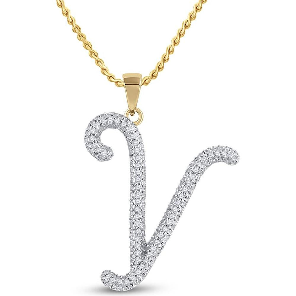 10K Yellow Gold Pendant with Prong-Set Round Diamonds in "Y" Initial - 0.17 Carat Total Diamond Weight