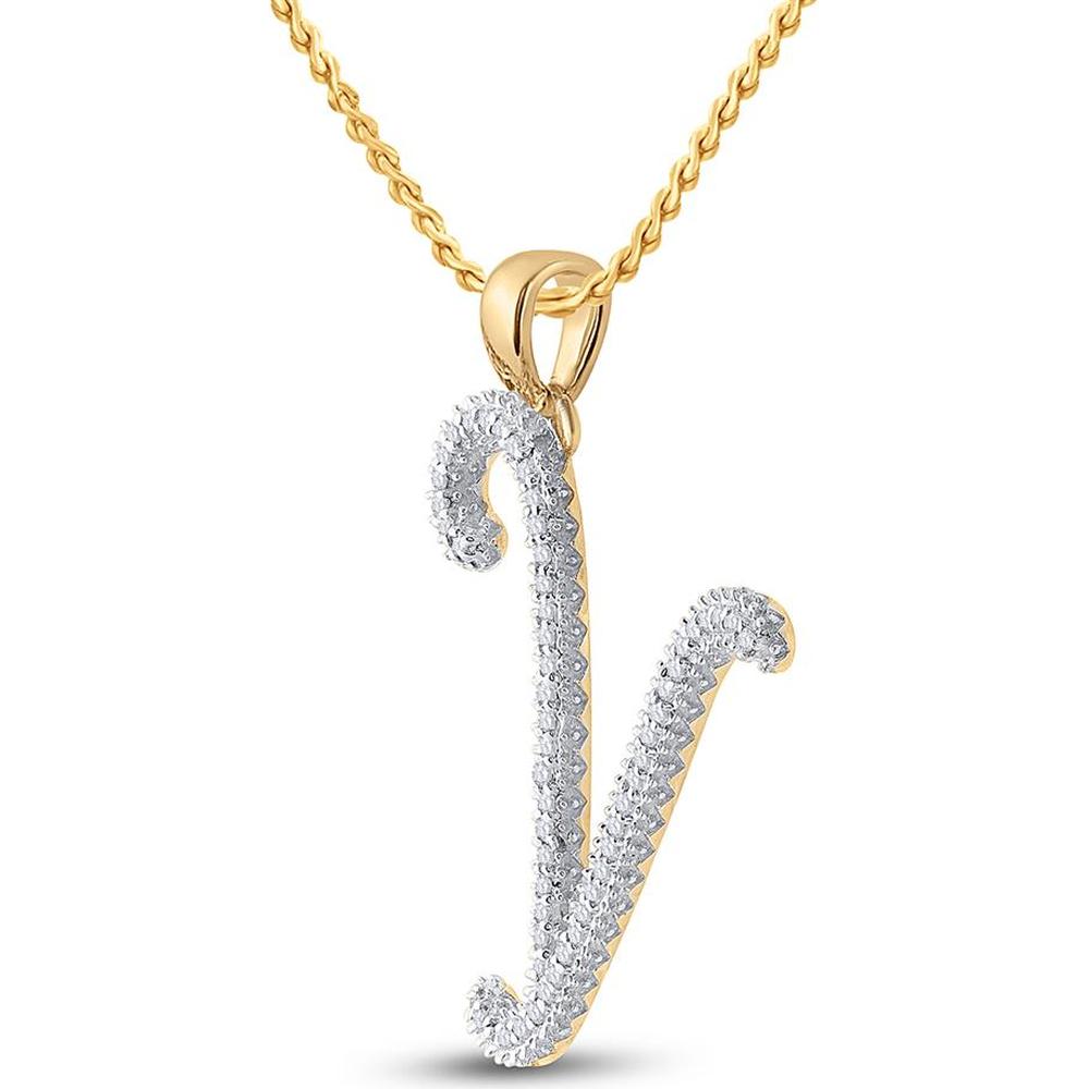 10K Yellow Gold Pendant with Prong-Set Round Diamonds in "Y" Initial - 0.17 Carat Total Diamond Weight