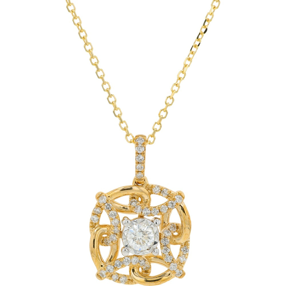 10K Yellow Gold Pendant with Round Cut Diamond and Pavé Set Bail - 0.40 Carat Total Diamond Weight