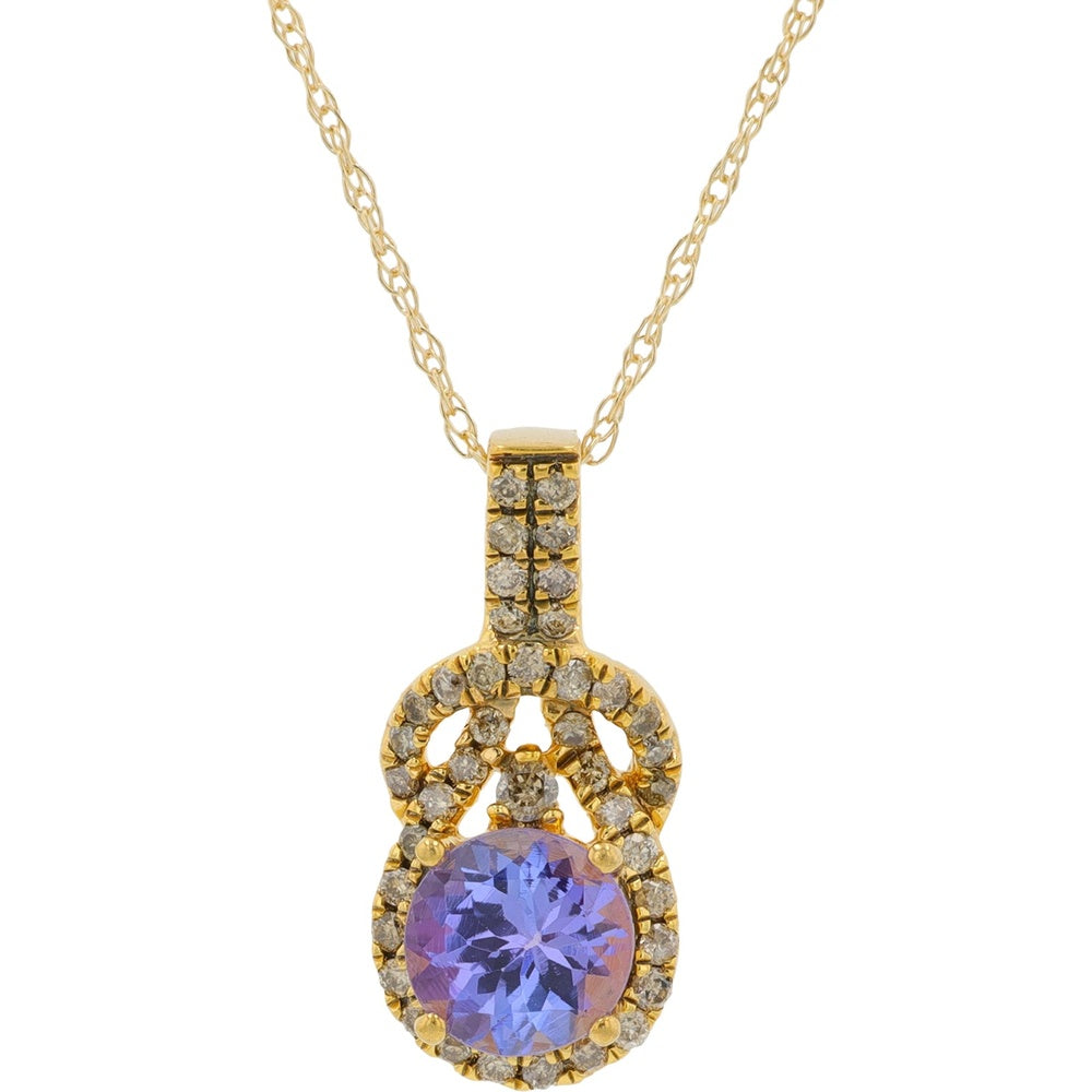 10K Yellow Gold Pendant with Round Tanzanite and Pave Set Diamond Accents - 0.50 Carat Tanzanite and 0.17 Carat Total Diamond Weight