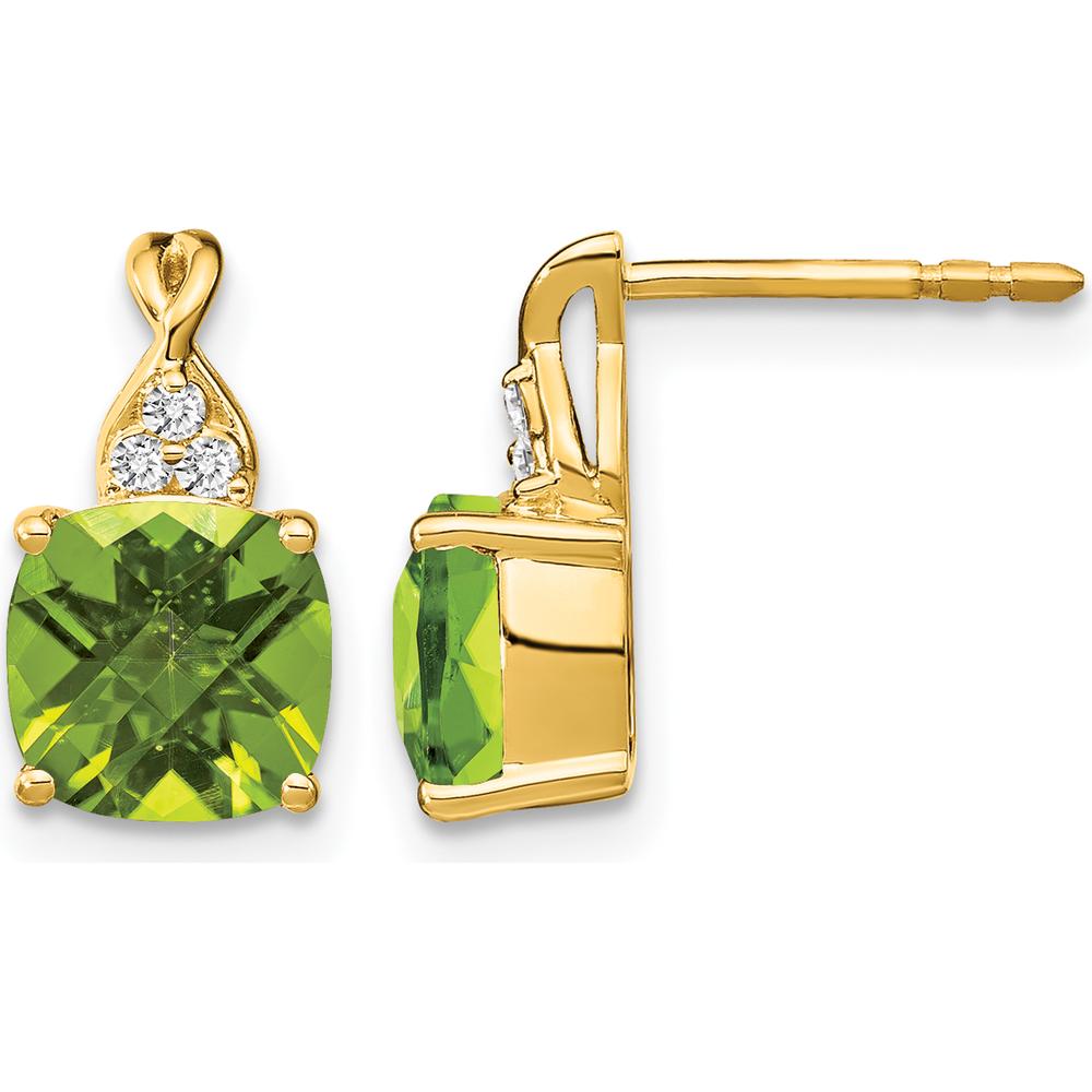 10K Yellow Gold Peridot and Diamond Drop Earrings - 1.94 Carat Total Peridot Weight by Oro Pregiato