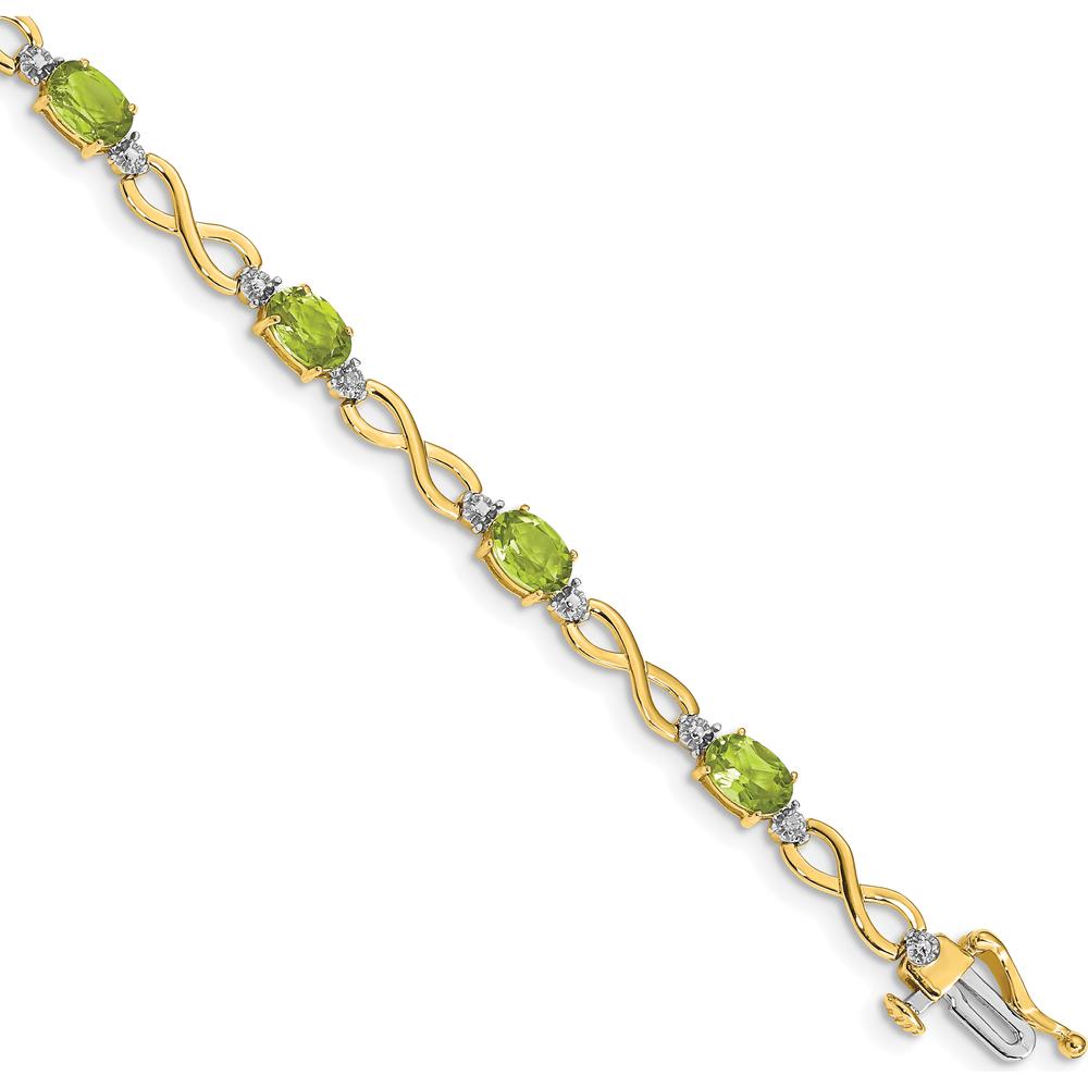 10K Yellow Gold Peridot and Diamond Infinity Bracelet with Oval Peridot Stones and Round Diamonds - 0.45 Carats Total Peridot Weight by Monteluci Fine Jewelry