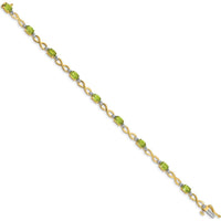 10K Yellow Gold Peridot and Diamond Infinity Bracelet with Oval Peridot Stones and Round Diamonds - 0.45 Carats Total Peridot Weight by Monteluci Fine Jewelry