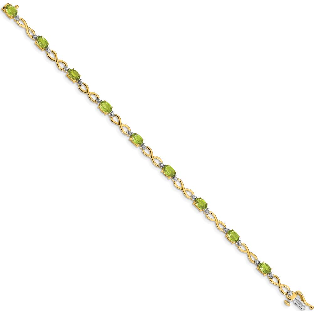 10K Yellow Gold Peridot and Diamond Infinity Bracelet with Oval Peridot Stones and Round Diamonds - 0.45 Carats Total Peridot Weight by Monteluci Fine Jewelry