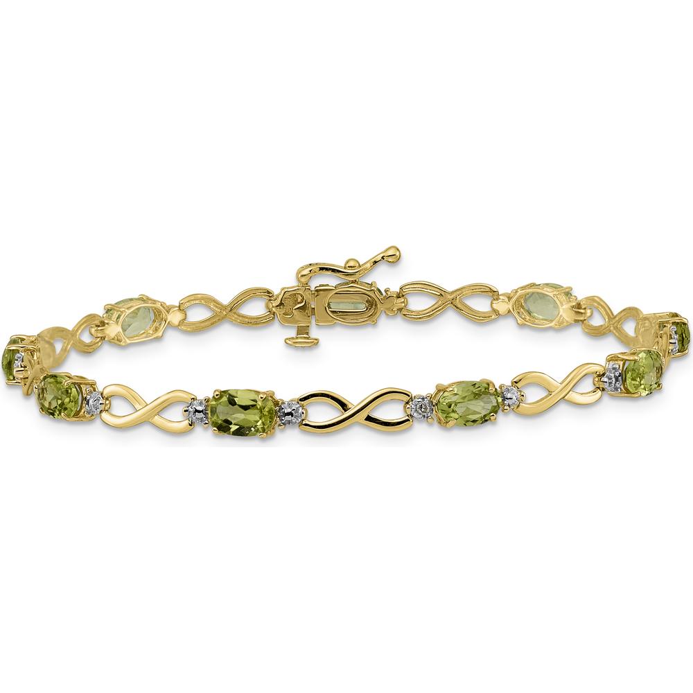 10K Yellow Gold Peridot and Diamond Infinity Bracelet with Oval Peridot Stones and Round Diamonds - 0.45 Carats Total Peridot Weight by Monteluci Fine Jewelry