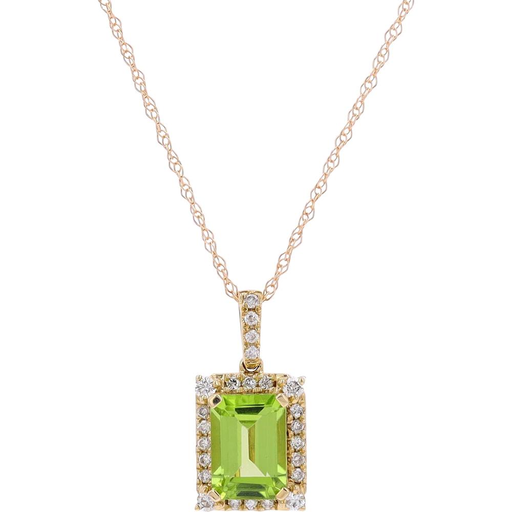 10K Yellow Gold Peridot & Diamond Rectangle Pendant - 0.15 Carats Total Diamond Weight
