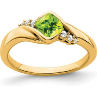 10K Yellow Gold Peridot and Diamond Ring with Cushion Cut Peridot - 0.65 Carat Total Gemstone Weight by 0