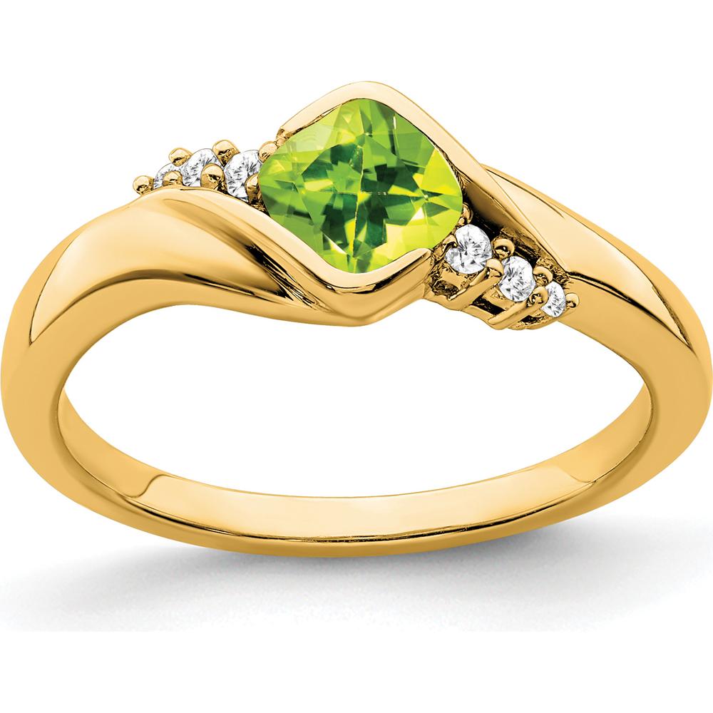 10K Yellow Gold Peridot and Diamond Ring with Cushion Cut Peridot - 0.65 Carat Total Gemstone Weight by 0